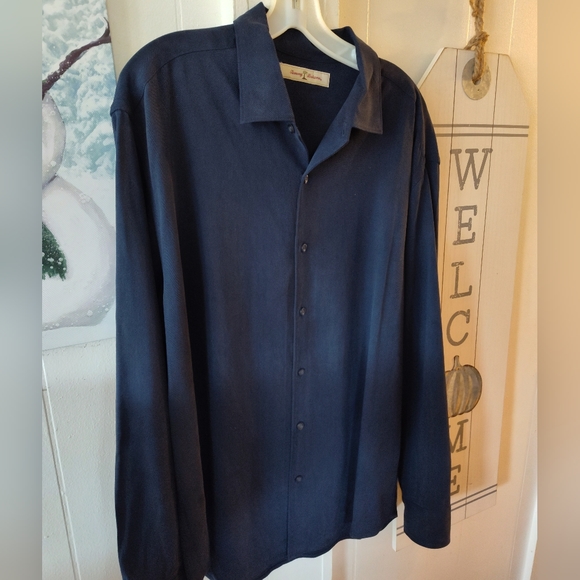 Tommy Bahama men's long sleeve 100 💯 percent silk like new XL navy Blue - Picture 1 of 4